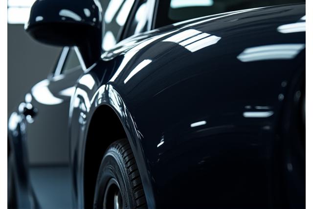 車の塗装に映り込むプロの景色